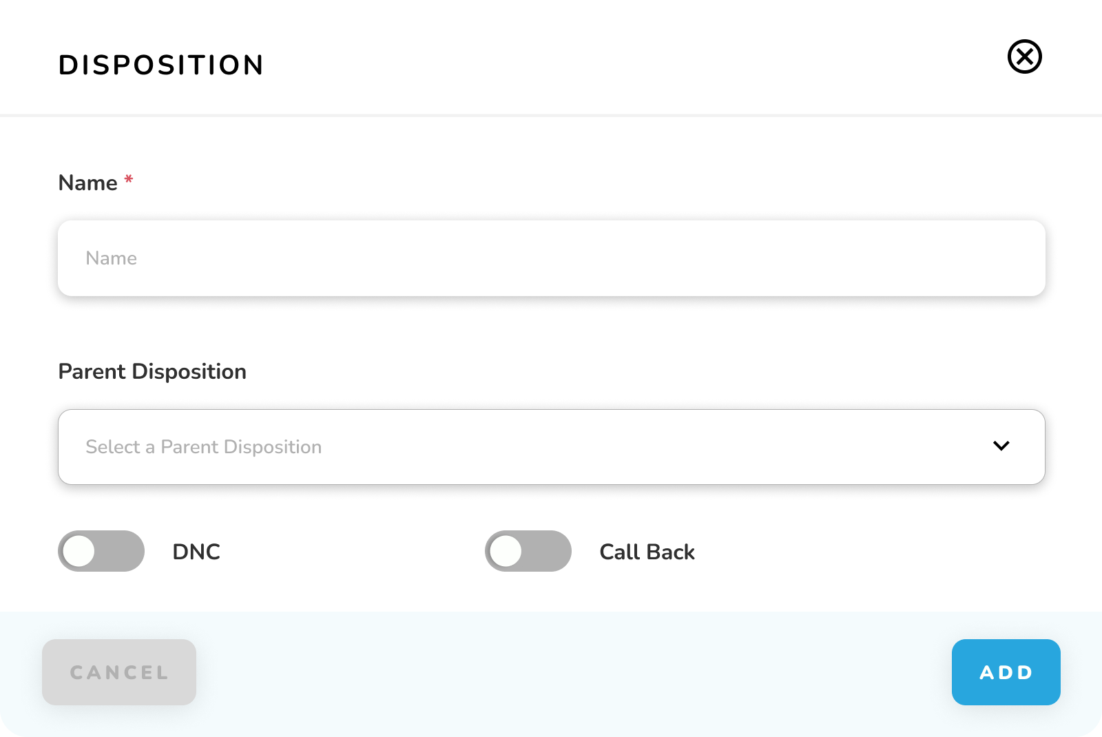 Disposition - Add Popup